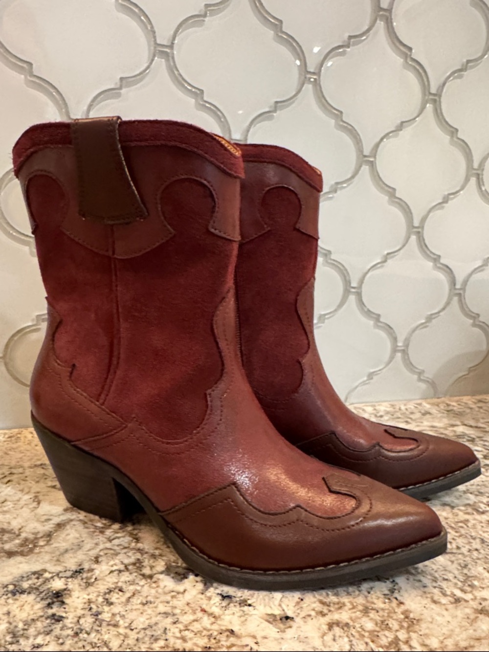 Crown Vintage Women's Western Mid-Calf Boots in Burgundy